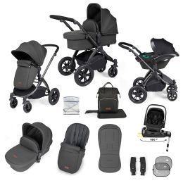 Ickle Bubba Stomp Luxe 12 Piece Nimbus 180°  Travel System Bundle Charcoal Grey