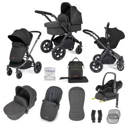 Ickle Bubba Stomp Luxe 12 Piece Maxi Cosi Cabrio Travel System Bundle Charcoal Grey