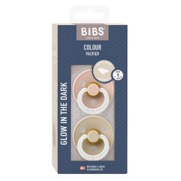 Bibs Pacifier Glow Anatomical Collection 2 Pack Size 1 Blush/Vanilla