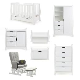 Obaby Stamford Luxe Sleigh Cot Bed 7 Piece Room Set White