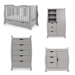 Obaby Stamford Luxe Sleigh Cot Bed 4 Piece Room Set Warm Grey