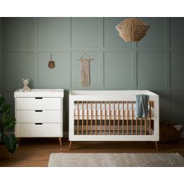 Obaby Maya Cot Bed 2 Piece Room Set White And Natural