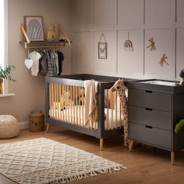 Obaby Maya Cot Bed 2 Piece Room Set Slate And Natural