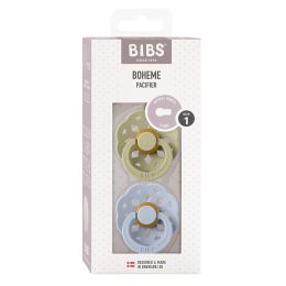 Bibs Pacifier Boheme Round Collection 2 Pack Size 1 Khaki/Dusty Blue