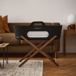 SnuzBaskit Graphite Moses Basket & Walnut Stand Accessories Bundle
