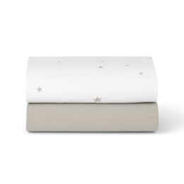 Snuz 2 Pack Moses/Pram Fitted Sheets White / Star