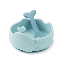 Done By Deer Silicone Stick & Stay Bowl With Baby Spoon Wally Blue