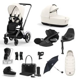 Cybex ePriam Travel System Bundle With Cloud T Car Seat & Base Chrome Off White