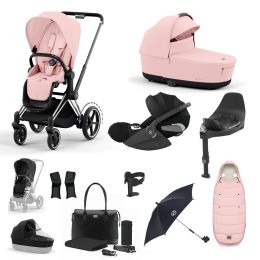Cybex ePriam Travel System Bundle With Cloud T Car Seat & Base Chrome Peach Pink