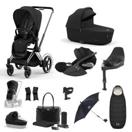 Cybex ePriam Travel System Bundle With Cloud T Car Seat & Base Chrome Sepia Black