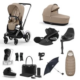 Cybex ePriam Travel System Bundle With Cloud T Car Seat & Base Chrome Cozy Beige