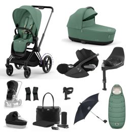 Cybex ePriam Travel System Bundle With Cloud T Car Seat & Base Matt Black Leaf Green