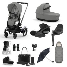 Cybex ePriam Travel System Bundle With Cloud T Car Seat & Base Matt Black Mirage Grey