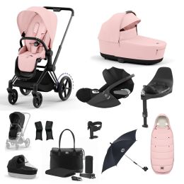 Cybex ePriam Travel System Bundle With Cloud T Car Seat & Base Matt Black Peach Pink