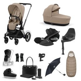 Cybex ePriam Travel System Bundle With Cloud T Car Seat & Base Matt Black Cozy Beige