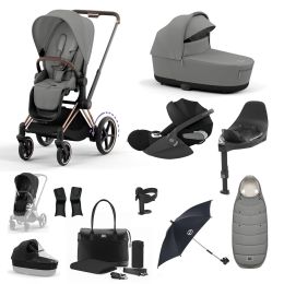 Cybex ePriam Travel System Bundle With Cloud T Car Seat & Base Rosegold Mirage Grey