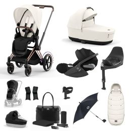 Cybex ePriam Travel System Bundle With Cloud T Car Seat & Base Rosegold Off White