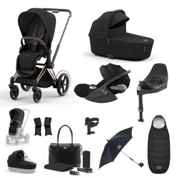 Cybex ePriam Travel System Bundle With Cloud T Car Seat & Base Rosegold Sepia Black