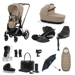 Cybex ePriam Travel System Bundle With Cloud T Car Seat & Base Rosegold Cozy Beige
