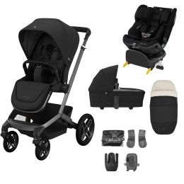 Maxi Cosi Fame Complete Travel System Bundle With Emerald 360 Pro Car Seat And Accessories Twillic Black