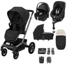 Maxi Cosi Fame Premium Travel System Bundle With Pebble 360 Pro2, Pearl 360 Pro Car Seat And Accessories Twillic Black