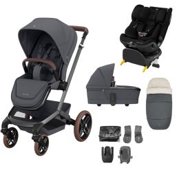 Maxi Cosi Fame Complete Travel System Bundle With Emerald 360 Pro Car Seat And Accessories Twillic Graphite