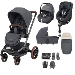 Maxi Cosi Fame Premium Travel System Bundle With Pebble 360 Pro2, Pearl 360 Pro Car Seat And Accessories Twillic Graphite