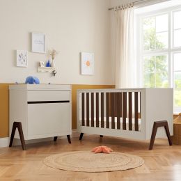 Tutti Bambini Fuori Cot Bed 2 Piece Room Set Warm Walnut/White Sand