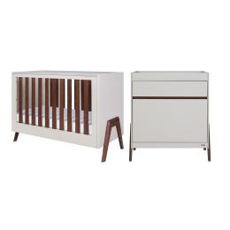 Tutti Bambini Fuori Mini Cot Bed 2 Piece Room Set Warm Walnut/White Sand