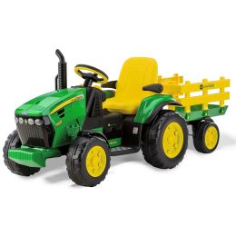 Peg Perego John Deere Ground Force With Trailer Tractor Green