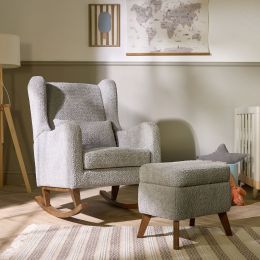 Tutti Bambini Harper Wingback Rocking Chair & Footstool Teddy Cloud Grey