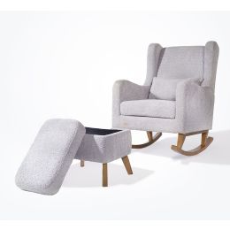 Tutti Bambini Harper Wingback Rocking Chair & Footstool Teddy Cloud Grey