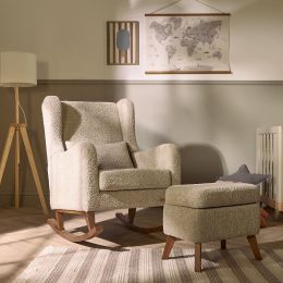 Tutti Bambini Harper Wingback Rocking Chair & Footstool Teddy Mushroom
