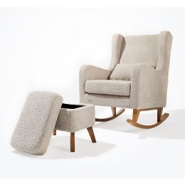 Tutti Bambini Harper Wingback Rocking Chair & Footstool Teddy Mushroom