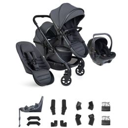 iCandy Peach 8 Double Pushchair And Carrycot With Cocoon 360 Car Seat & Base Grey