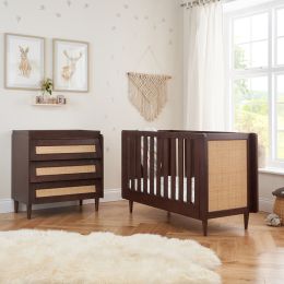 Tutti Bambini Japandi Mini Cot Bed 2 Piece Room Set Warm Walnut