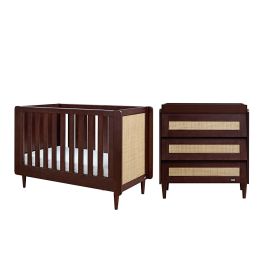 Tutti Bambini Japandi Mini Cot Bed 2 Piece Room Set Warm Walnut