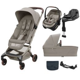 Maxi Cosi Fame Cabin Travel System Bundle With Coral Slide Pro Car Seat Sapphire Sand