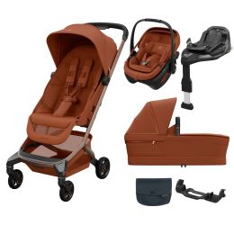 Maxi Cosi Fame Cabin Travel System Bundle With Coral Slide Pro Car Seat Copper Terra
