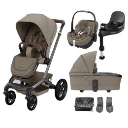 Maxi Cosi Fame Travel System With Pebble 360 Pro Car Seat Twillic Truffle Black Wheels