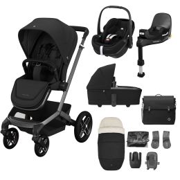 Maxi Cosi Fame Premium Travel System Bundle With Pebble 360 Pro Car Seat And Accessories Twillic Black