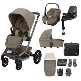 Maxi Cosi Fame Premium Travel System Bundle With Pebble 360 Pro Car Seat And Accessories Twillic Truffle Black Wheels