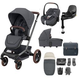 Maxi Cosi Fame Premium Travel System Bundle With Pebble 360 Pro Car Seat And Accessories Twillic Graphite