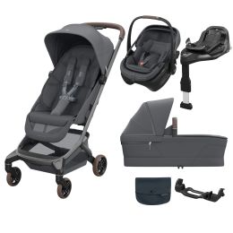 Maxi Cosi Fame Cabin Travel System Bundle With Coral Slide Pro Car Seat Moon Graphite