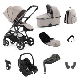 BabyStyle Oyster Gravity+ 9 Piece Travel System With Maxi Cosi Cabrio Car Seat, Base & Accessories Stone