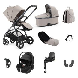 BabyStyle Oyster Gravity+ 9 Piece Travel System With Maxi Cosi Pebble 360 Pro2 Car Seat , Base & Accessories Stone