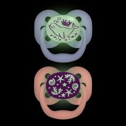 Dr Brown's Advantage Glow in the Dark Soother Pacifier 0-6 Month Twin Pack Pink