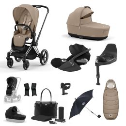 Cybex Priam Travel System Bundle With Cloud T Car Seat & Base Chrome Cozy Beige