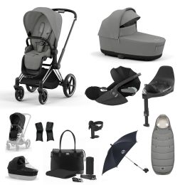 Cybex Priam Travel System Bundle With Cloud T Car Seat & Base Chrome Mirage Grey