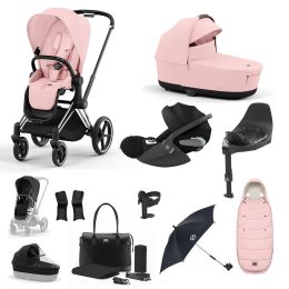 Cybex Priam Travel System Bundle With Cloud T Car Seat & Base Chrome Peach Pink